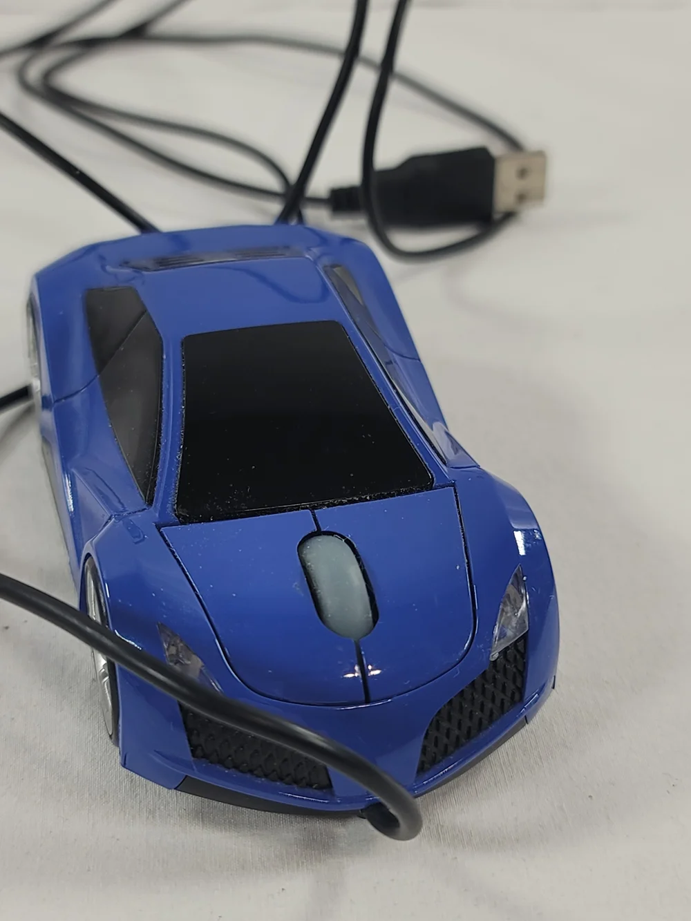 Blue Car-Shaped USB Wired Optical Mouse, LED Lights, Scroll Wheel